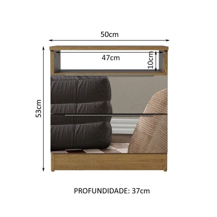 Mesa de Cabeceira Madesa 3227 2 Gavetas com Espelho – Rustic - Imagem 3