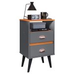 Mesa de Cabeceira Pequena Mesinha Com Gavetas Moderna Nicho Organizador Retrô Canto Quarto Classic New – Cinza/Cinamomo – rpm