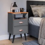 Mesa de Cabeceira Pequena Mesinha Com Gavetas Moderna Nicho Organizador Retrô Canto Quarto Classic New – Cinza/Cinamomo – rpm - Imagem 2