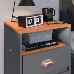 Mesa de Cabeceira Pequena Mesinha Com Gavetas Moderna Nicho Organizador Retrô Canto Quarto Classic New – Cinza/Cinamomo – rpm - Imagem 3