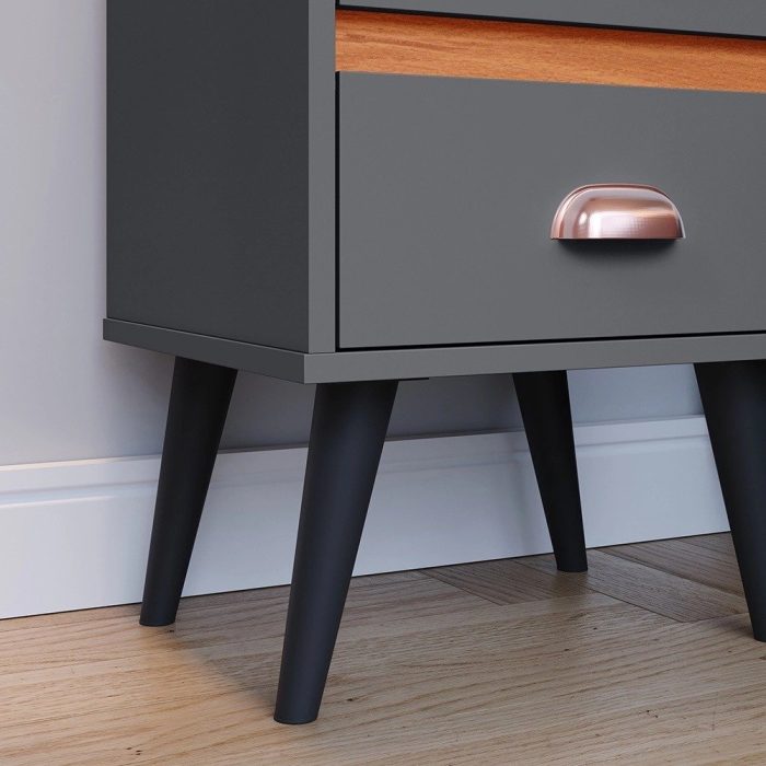 Mesa de Cabeceira Pequena Mesinha Com Gavetas Moderna Nicho Organizador Retrô Canto Quarto Classic New – Cinza/Cinamomo – rpm - Imagem 4