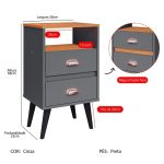 Mesa de Cabeceira Pequena Mesinha Com Gavetas Moderna Nicho Organizador Retrô Canto Quarto Classic New – Cinza/Cinamomo – rpm - Imagem 5