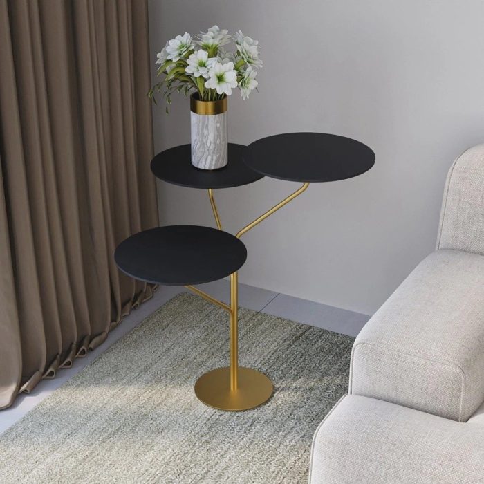 Mesa de Canto Trieste 65cm X 57cm X 57 Cm preto  dourado - Imagem 1