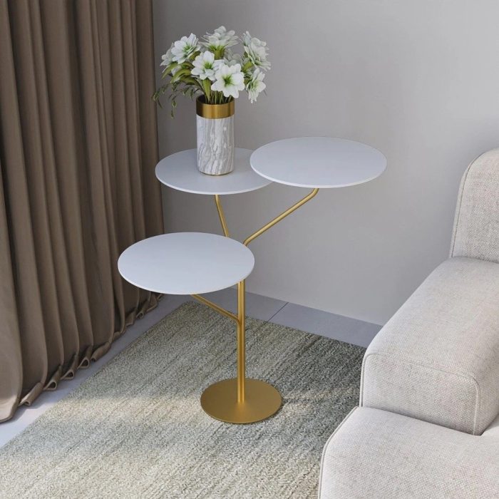 Mesa de Canto Trieste 65cm X 57cm X 57cm BrancoDourado - Imagem 1