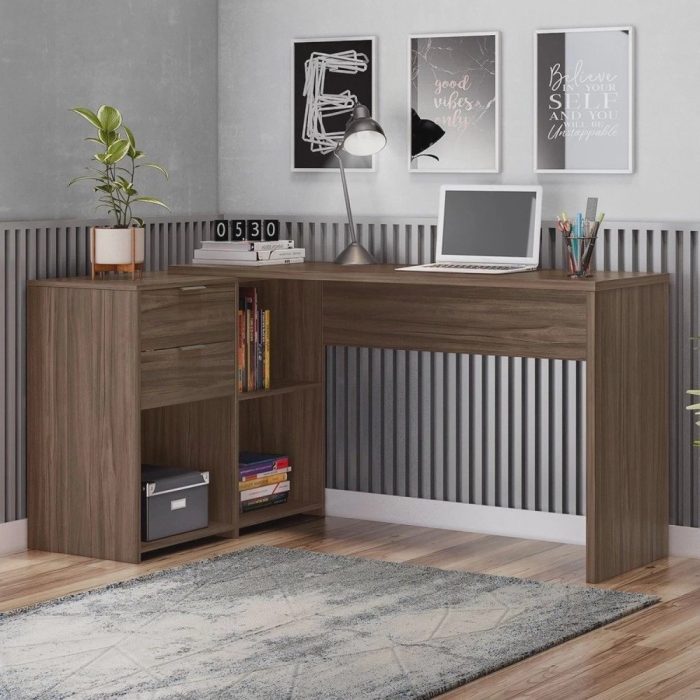 Mesa de Escritório em L 2 Gavetas 3 Nichos Office nt 2060 - Imagem 1