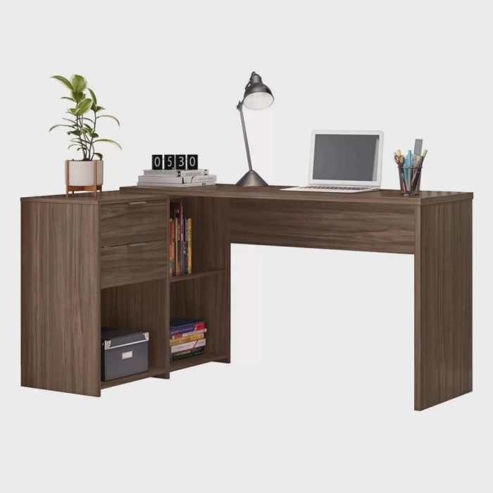 Mesa de Escritório em L 2 Gavetas 3 Nichos Office nt 2060 - Imagem 3