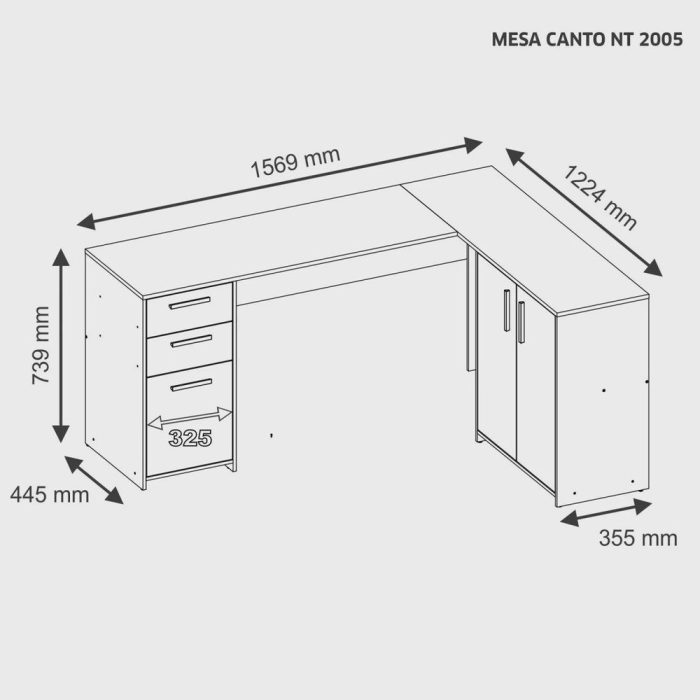Mesa de Escritório em L 2 Gavetas 3 Portas Office Nt 2005 - Imagem 3