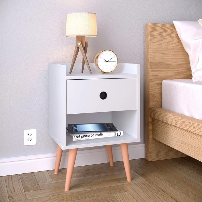 Mesa de cabeceira Retrô Decore 1 Gaveta – Branco – rpm Móveis - Imagem 1