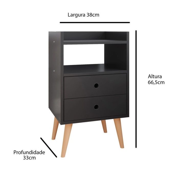 Mesa de cabeceira Retrô Dream Plus – Preto – Mania - Imagem 4