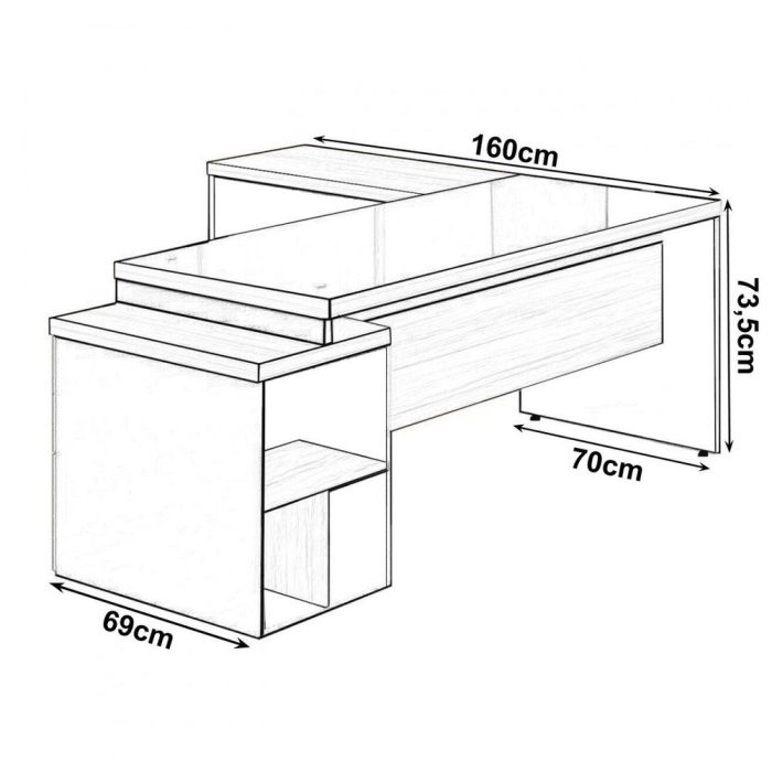 Mesa para Escritório em L com vidro fumê – 1,92X1,60M – work start – nogal sevilhapreto – 21407 - Imagem 2