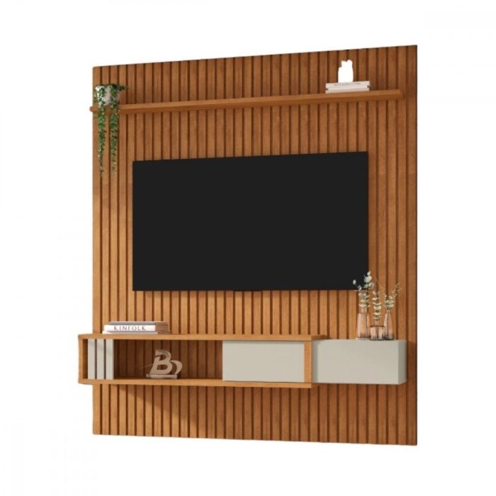 Painel Nassau TV até 75 Polegadas Ripado Naturalle Off White Bechara - Imagem 1