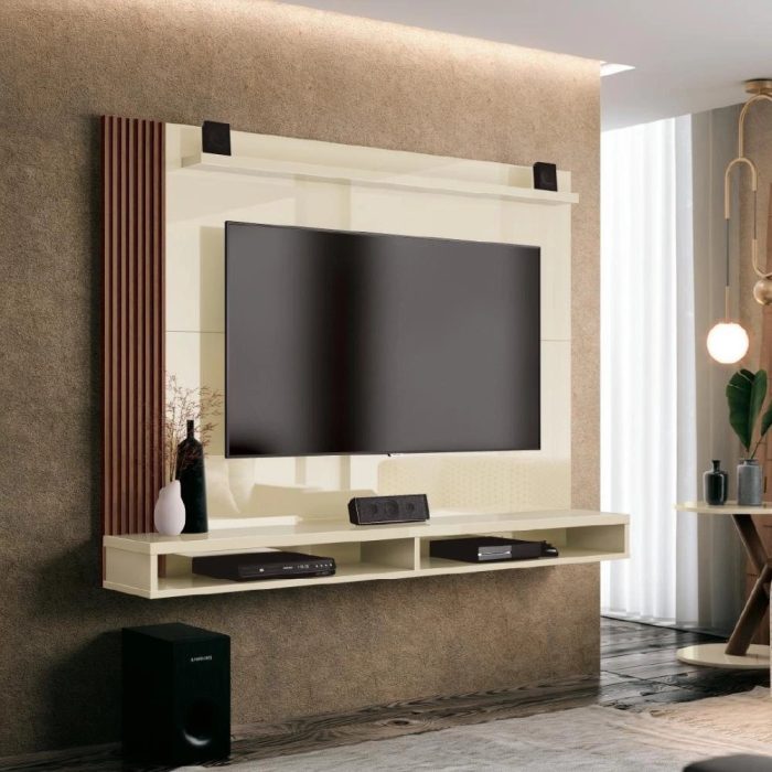 Painel Para TV até 50 Polegadas Dijon Ripado c Prateleira Off White  Naturale - Imagem 2
