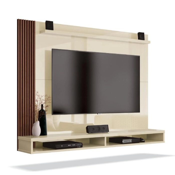 Painel Para TV até 50 Polegadas Dijon Ripado c Prateleira Off White  Naturale - Imagem 1