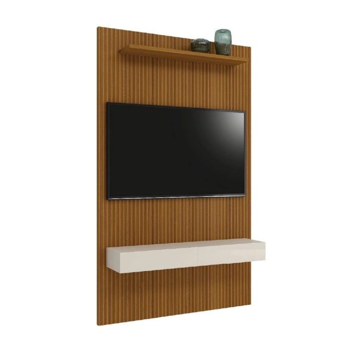 Painel Para Tv Até 55 Polegadas Ripado Impressão 3D Egeo Com Nicho 1,35m Cedro Off White edn - Imagem 2