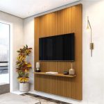 Painel Para Tv Até 55 Polegadas Ripado Impressão 3D Egeo Com Prateleira 1,35m Cedro edn - Imagem 2