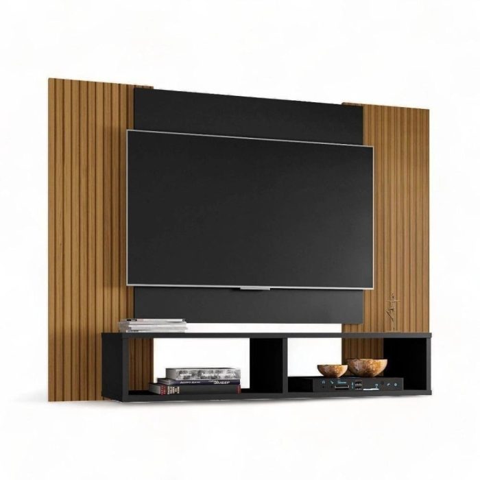 Painel Para Tvs 42 Navi Preto Fosco Ripado Bechara - Imagem 2