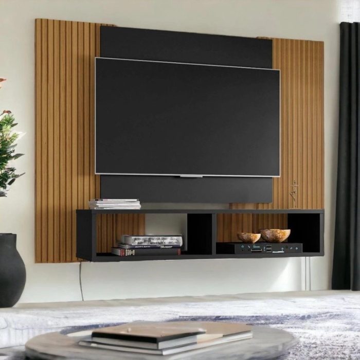 Painel Para Tvs 42 Navi Preto Fosco Ripado Bechara - Imagem 1