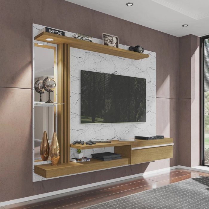 Painel Para Tvs 55 Polegadas Led Prateleira De Vidro Denver - Imagem 1