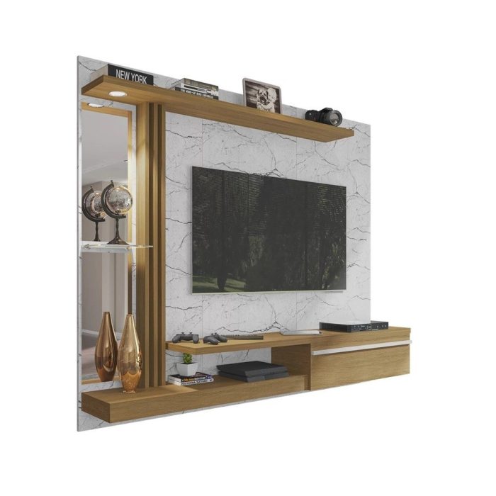 Painel Para Tvs 55 Polegadas Led Prateleira De Vidro Denver - Imagem 2