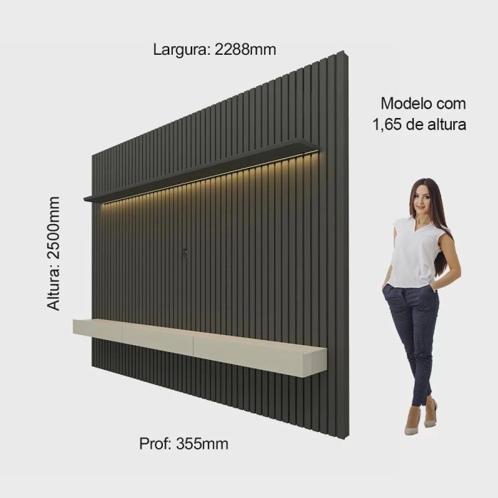 Painel Ripado TV até 85 Polegadas com LED 230cm Nobre - Imagem 3