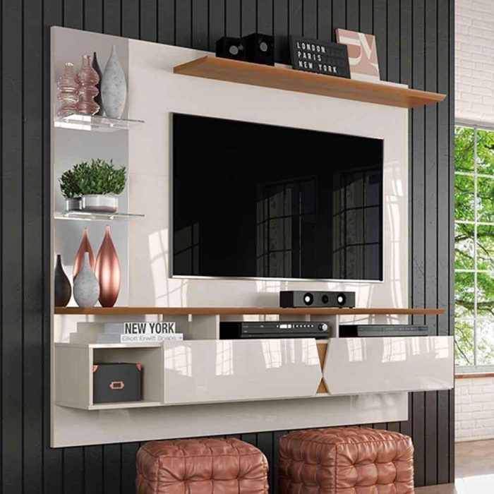Painel para TV 55 polegadas Intense Lukaliam Off White  Damasco - Imagem 1