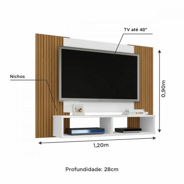 Painel Para Tv Suspenso Bergamo Griz Carvalho Nobre – Dj Móveis - Imagem 3