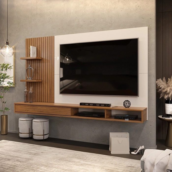Painel para TV até 60 Polegadas 01 Porta Bento Freijó Off White dj Móveis - Imagem 1