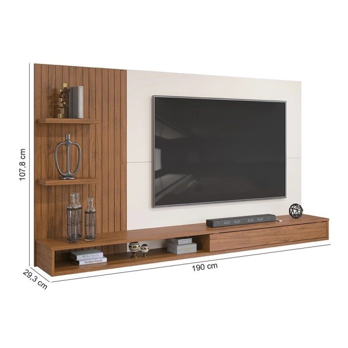Painel para TV até 60 Polegadas 01 Porta Bento Freijó Off White dj Móveis - Imagem 2