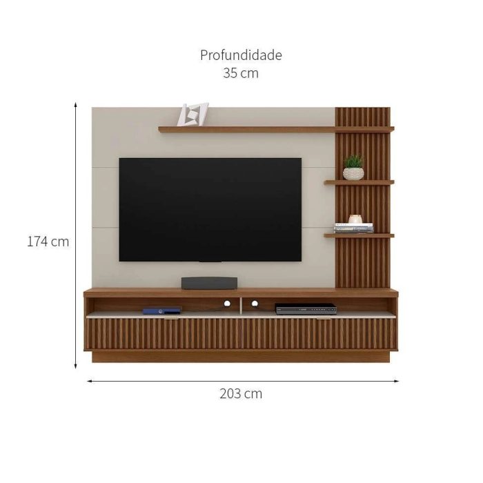 Painel para TV até 65 Polegadas Araruna Freijó e Off White - Imagem 3