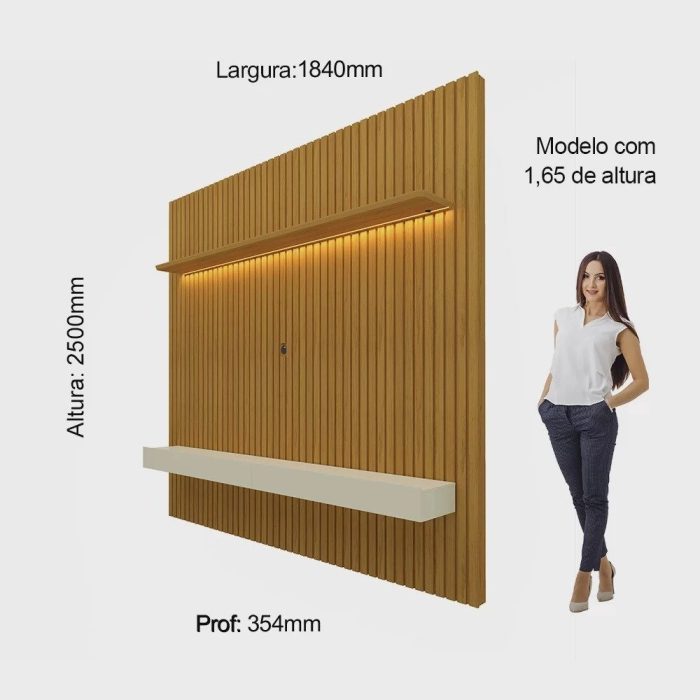 Painel para TV até 75 Polegadas Ripado com Led 184cm Nobre Gelius Móveis - Imagem 2