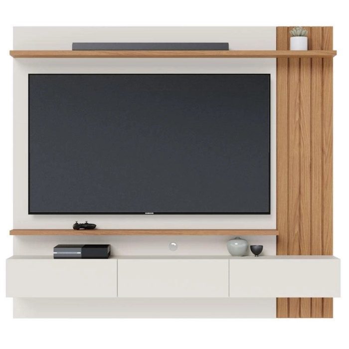 Painel para Tv Home Suspenso Juriti 1.8 Off White Matte Freijó – Colibri - Imagem 1
