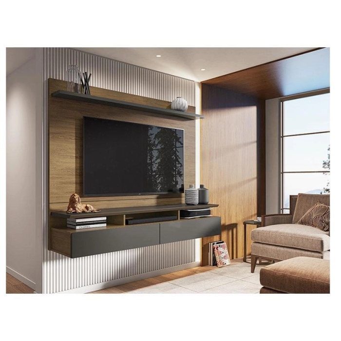 Painel para Tv Home Suspenso Noruega Freijó Grafite Perolizado – Móveis Leão - Imagem 2
