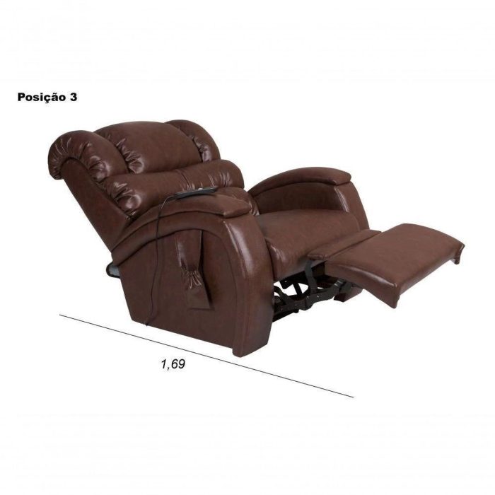 Poltrona Cadeira Reclinável Imperial Para Idoso Motorizada Courissimo Com Massageador Gravidade Zero Marrom - Imagem 4