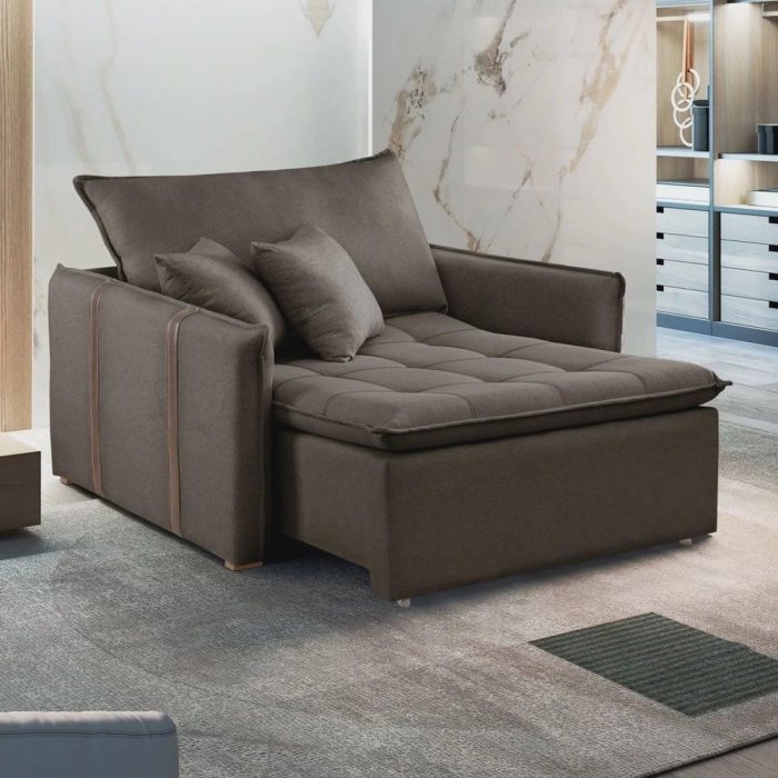 Poltrona Cama em Madeira Eucalipto 110 cm Detroid Yescasa Veludo - Imagem 1
