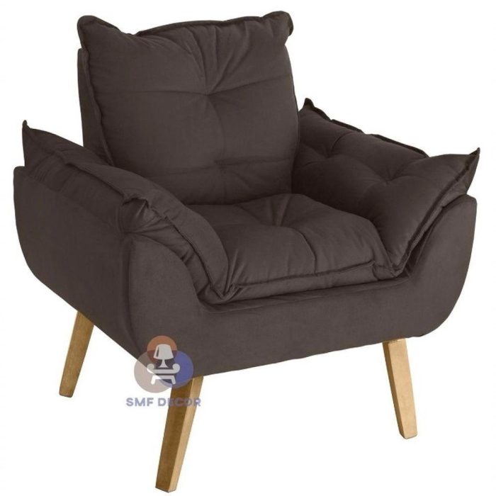Poltrona Decorativa E Descanso Opala Marrom Com Fibra De Silicone E Pés Quadrado - Imagem 1