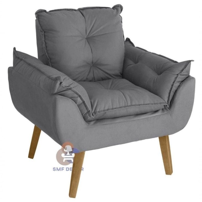 Poltrona Decorativa Opala Cinza Smf Decor D - Imagem 1