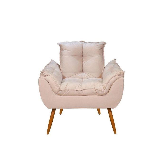 Poltrona Decorativa Opala Reforçada Amamentação Tecido Suede Cor: bege - Imagem 3