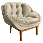 Poltrona Decorativa Veludo Base Madeira Castanho Bege