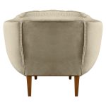 Poltrona Decorativa Veludo Base Madeira Castanho Bege - Imagem 3