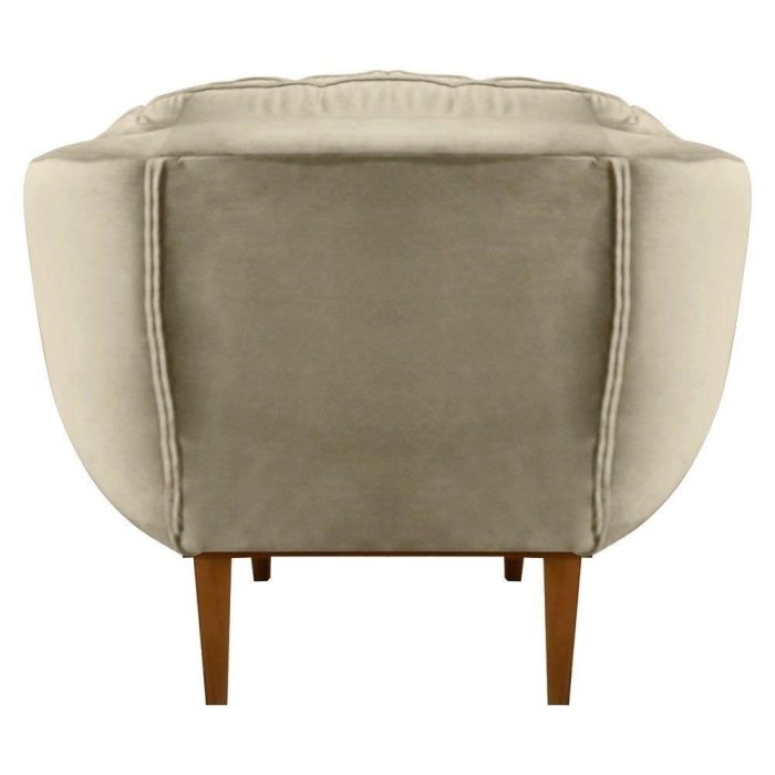 Poltrona Decorativa Veludo Base Madeira Castanho Bege - Imagem 3