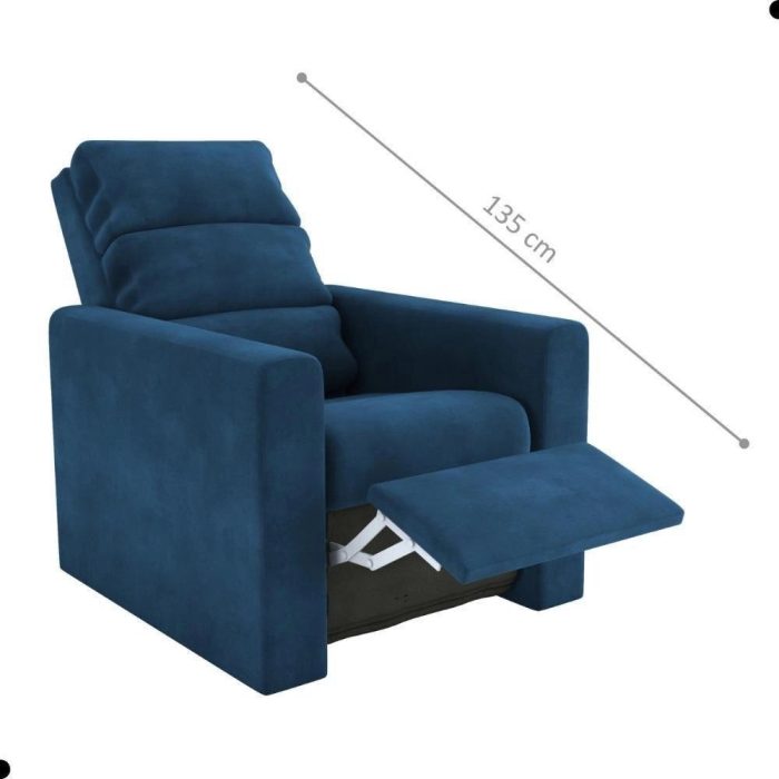 Poltrona Do Papai Reclinável Maia Veludo Azul - Imagem 3