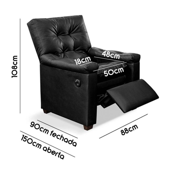 Poltrona do Papai Reclinável Imperador com Massageador Sintético Preto - Imagem 5