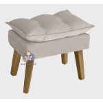 Poltrona/Cadeira Decorativa E Puff Glamour Bege Com Pés Quadrado – Bege - Imagem 3