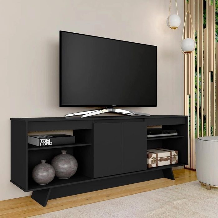Rack 1,60m 55 Polegadas Tulum Preto – Móveis Arapongas - Imagem 2