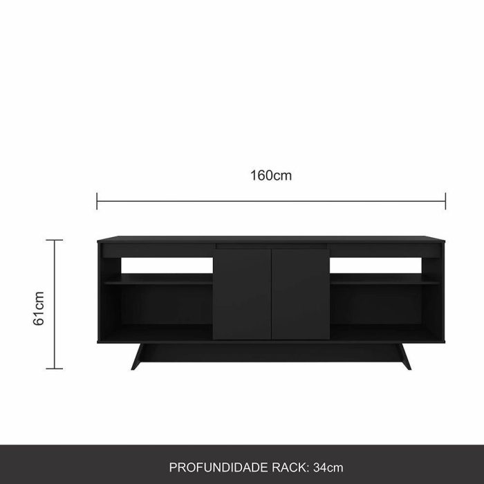 Rack 1,60m 55 Polegadas Tulum Preto – Móveis Arapongas - Imagem 3