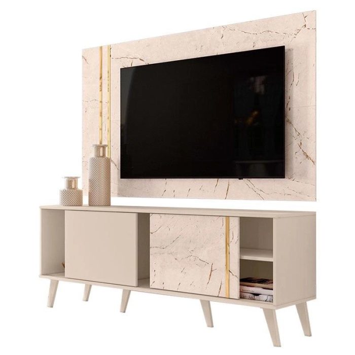 Rack Bancada e Painel para TV Cronos Calacata Off White – Madetec - Imagem 1