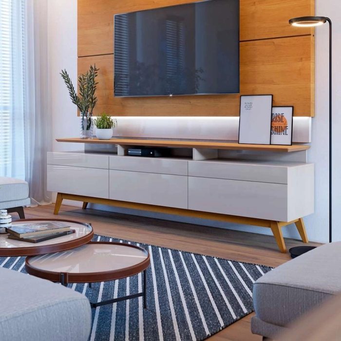 Rack Classic I Off White e Nature 64×218 cm - Imagem 1