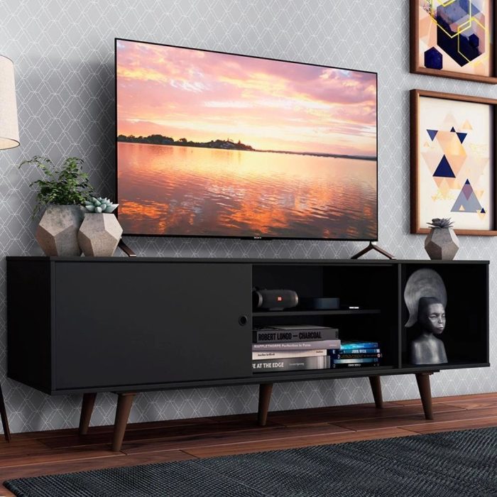 Rack Madesa Dubai para TV até 65 Polegadas com Pés – Preto/Rustic - Imagem 1