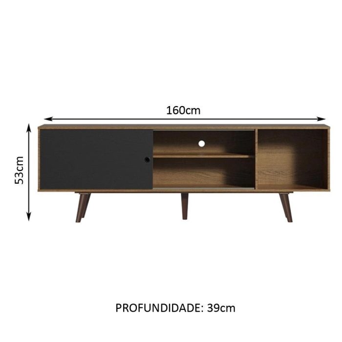 Rack Madesa Dubai para TV até 65 Polegadas com Pés – Rustic/Preto/Rustic - Imagem 4