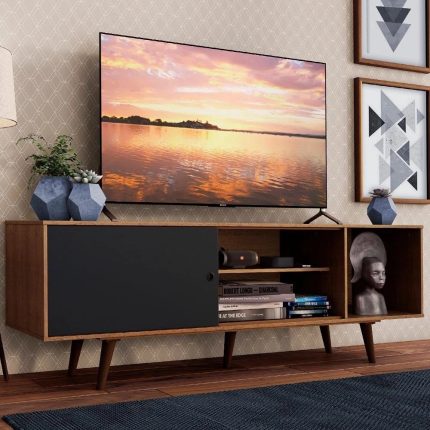 Rack Madesa Dubai para TV até 65 Polegadas com Pés – Rustic/Preto/Rustic